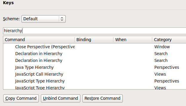 Finding keyboard shortcut to only match hierarchy